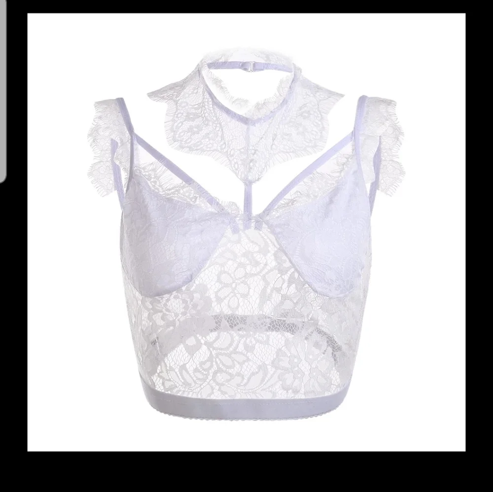 White lace strappy bralette super cute clasp at the neck 28” size waist A/b cup - Picture 3 of 3
